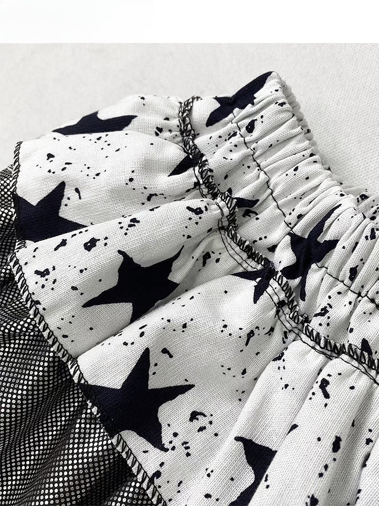 Black&White Star Print Tiered  Skirt