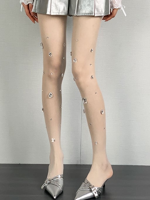 Rhinestone Sheer Y2K Nude/Black Tights