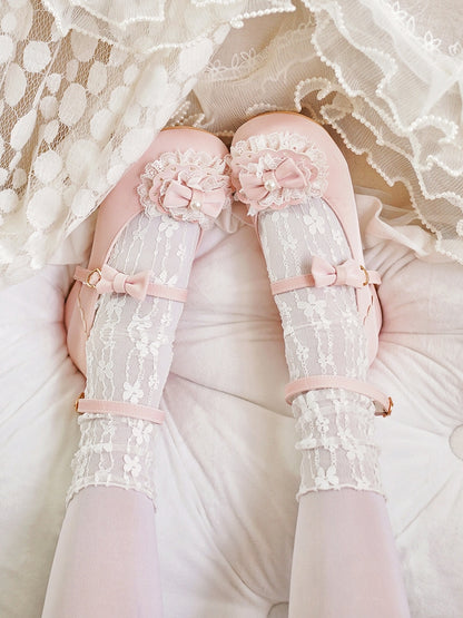 Toe Trim Heart Top Lace Bow Pink at Baby Buckles Lolita Round
