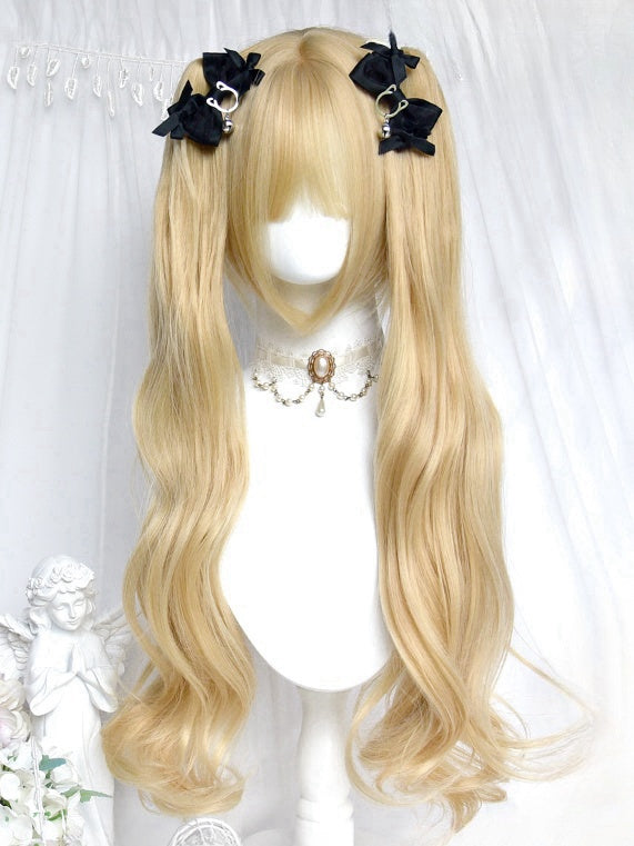 Perruque blonde courte avec frange + 60 cm, double queue de cheval et pinces à cheveux