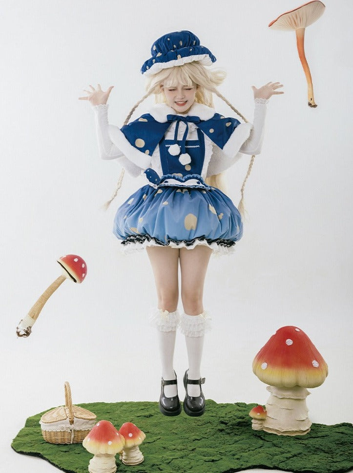 skirt hat + small hat heart accessory + ruffle big + cape Mushroom + suspender fur brooch hat