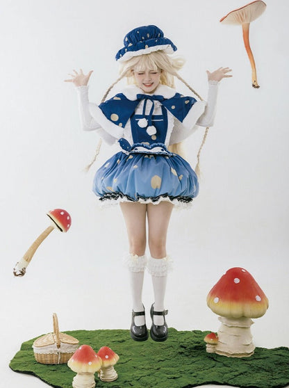 skirt hat + small hat heart accessory + ruffle big + cape Mushroom + suspender fur brooch hat