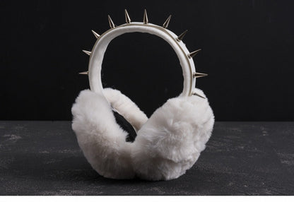 White Handmade Studded Plush Earmuffs