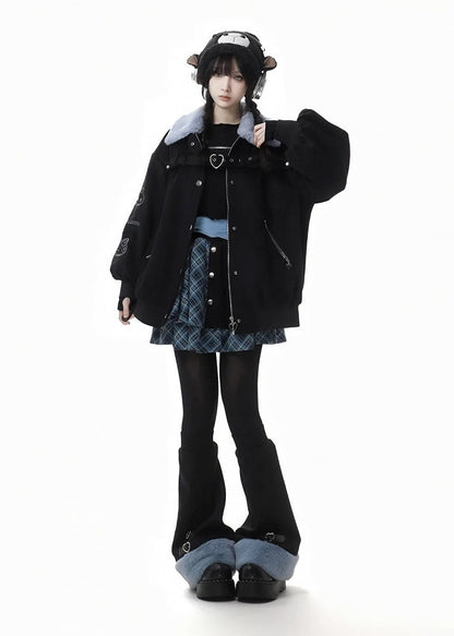 Blue&Black Cute Bunny Coat with Buckle