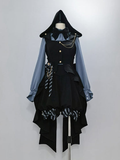 Black Ouji Hooded Waistcoat with Big Bow Train Back