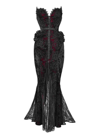 Romantic Goth Deep V-neck Vampire Mermaid Dress