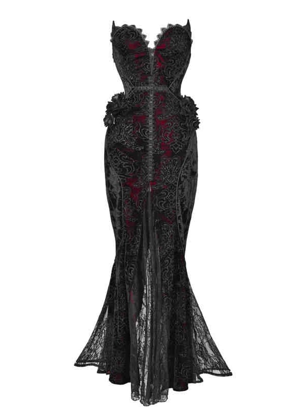 Deep Romantic Mermaid Dress Sweetheart V-neck Vampire Goth Neckline