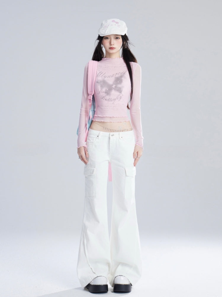 Jeans White Low Flared Waist Vintage Glamorous