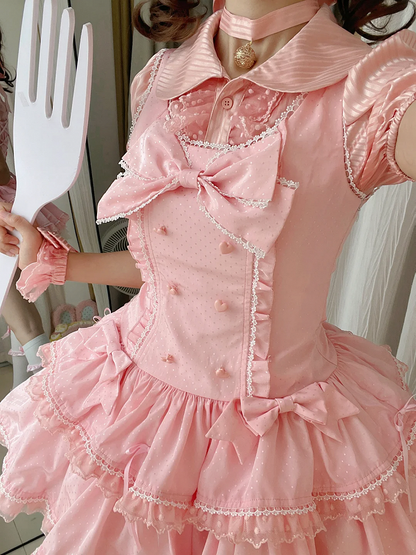 Bow Pink Accents Dots Lolita Old School Dress Shimmer Polka Sweet