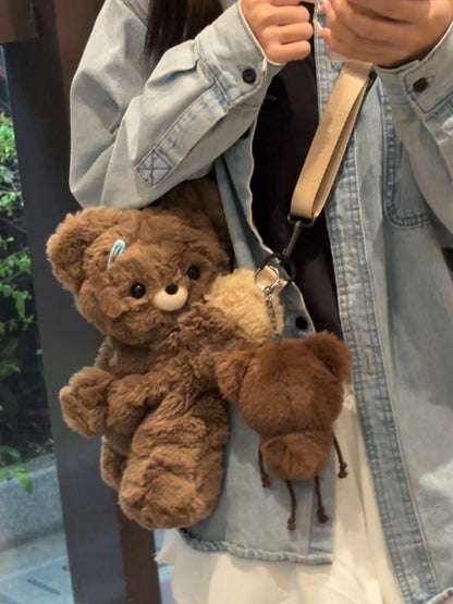 Cute Teddy Brown Plush Backpack/Crossbody