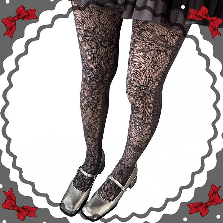 and Pattern Leaves Floral Lace Tights Fishnet