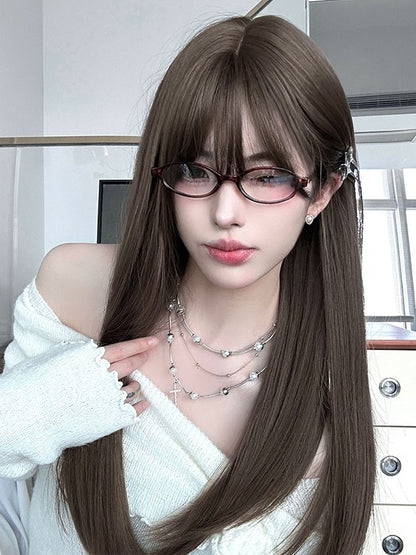 Wig Bangs With Length Brown Straight Air 60CM