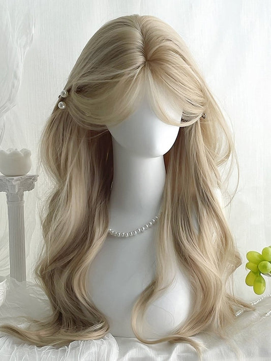 With Blonde Wavy 65CM Bangs Wig Length