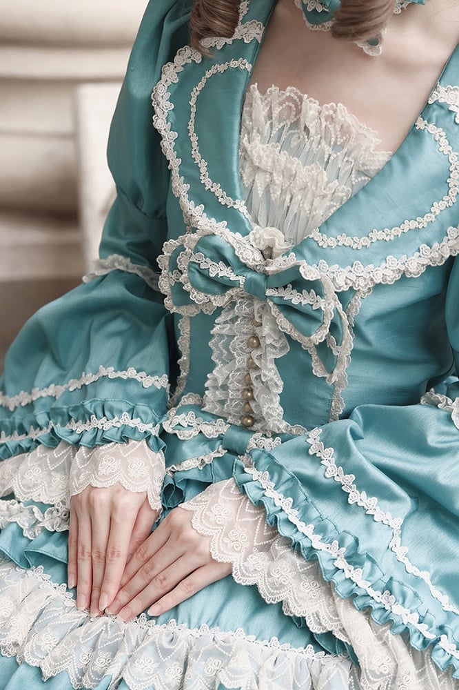 Turquoise Green Tiered Ruffle Skirt Long Sleeves Lolita Dress