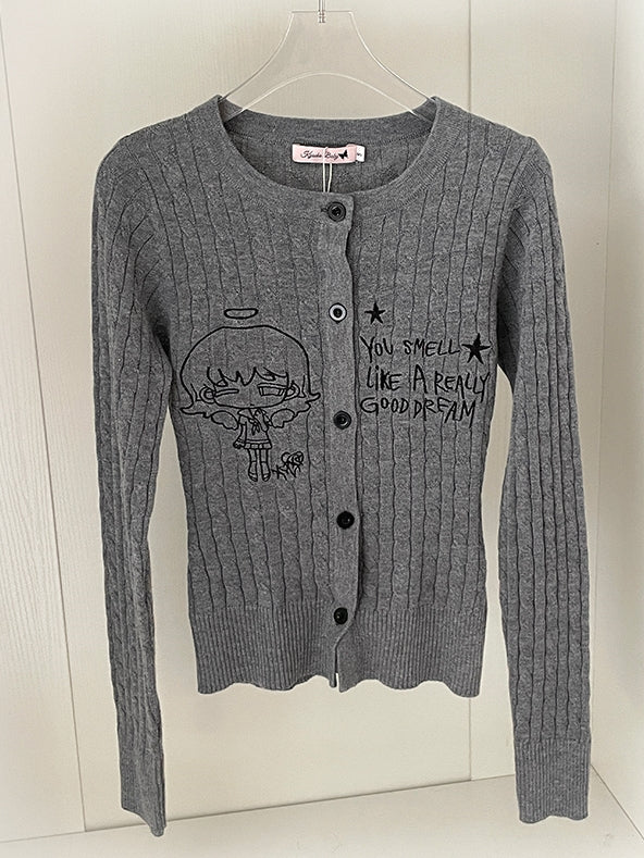 Grey Manga Girl Slim-fit Cardigan