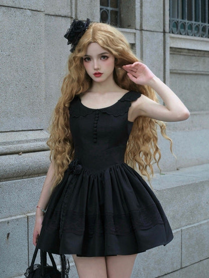 Black Rosette Basque Waist Lolita Jumper Skirt