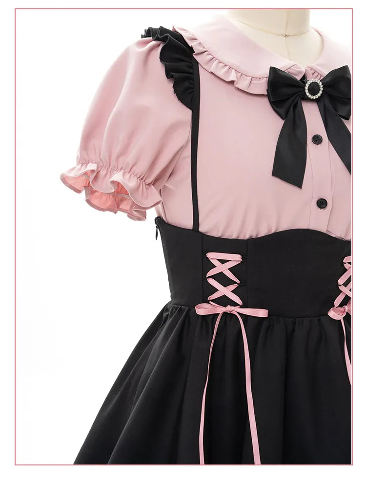 Suspender Clearance-Size Jirai Landmine 68CM Waist for Style Skirt High Overalls Dress M Black Kei