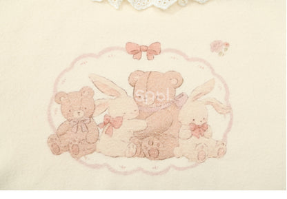 Apricot Bunnyand Teddy Bear Long Sleeves Top Ruched