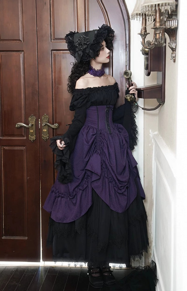 Lolita Purple Waist Under Drawstring Boned Bust Gothic High Skirt