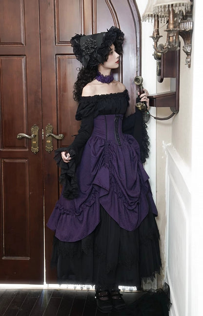 Lolita Purple Waist Under Drawstring Boned Bust Gothic High Skirt