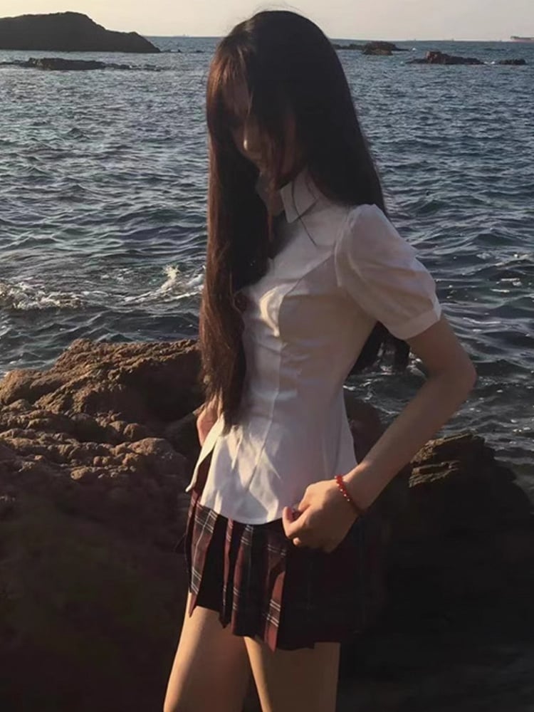 White At JK Uniform Self-tie Puff Back Sleeves Shirt Design