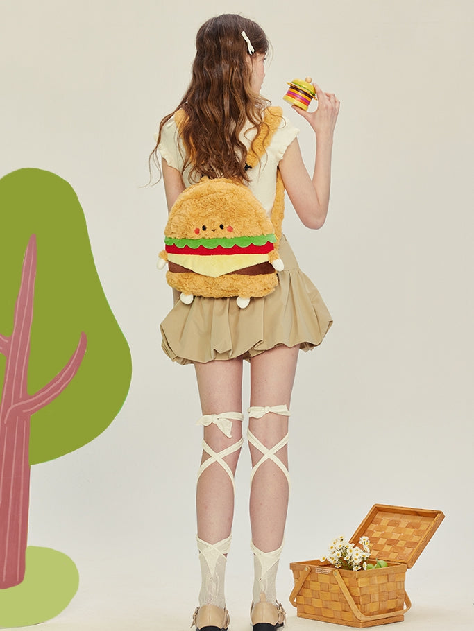 Yellow Plush Cute Hamburger Backpack