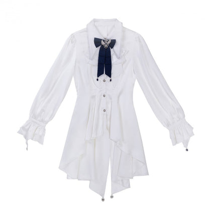 Gothic Ouji Lolita Ciel Vibes Dark Blue Prince Coat White Long Sleeves Shirt Dark Blue  Shorts