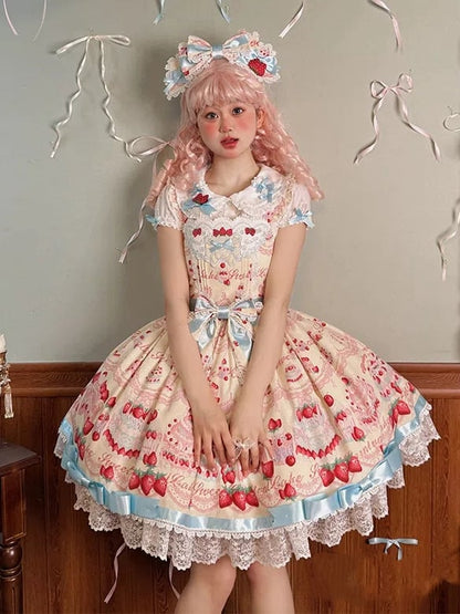 Collar Peter Blouse Decorated Pan Blue Puff Bows Sleeves White