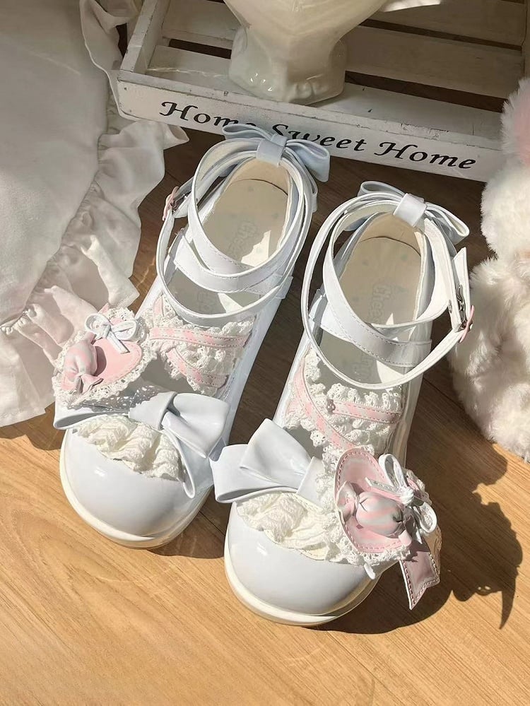 - Platforms Bow Candy-Decorated Sweet Lolita Blue A Shoe Style Heart Clip Pink with