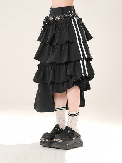 Black Asymmetrical Hem Tiered Skirt