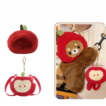 + Apple Red Backpack/Crossbody Brown 28/40 cm Panda/Apple Bag Cute Keychain Plush Hat Panda