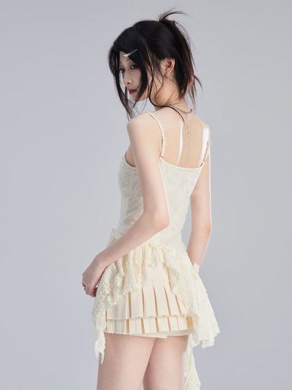 Cami Top Apricot Asymmetrical Lace Trim Chiffon