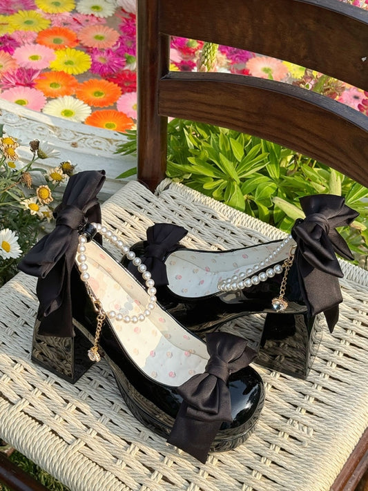 Black Toe Bowknot Shoes Platform Details Round Janes Sweet Mary Lolita