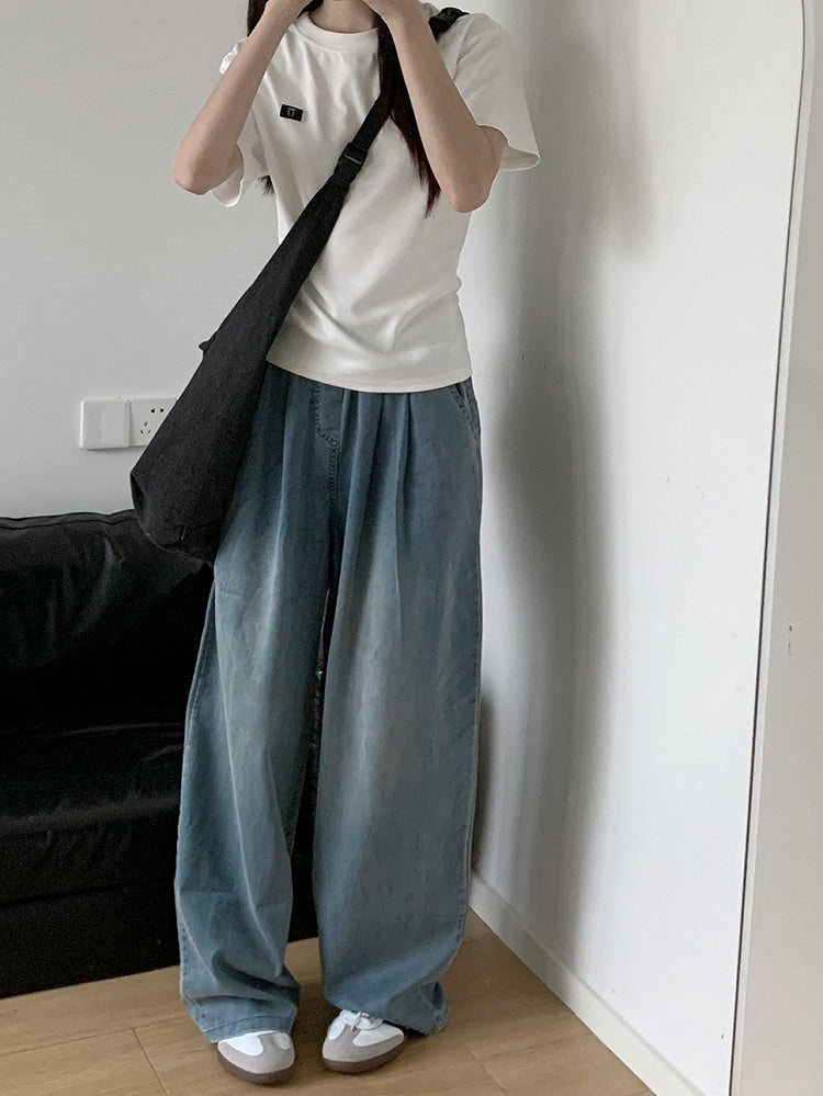 Gray/White Round Neck T-Shirt