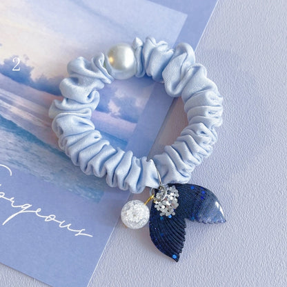 Beaded 7 Mermaid Charm Options Blue Scrunchie Decorated