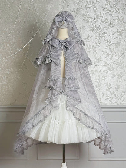 Cascading Gray Ruffle Silver Trimming Cloak