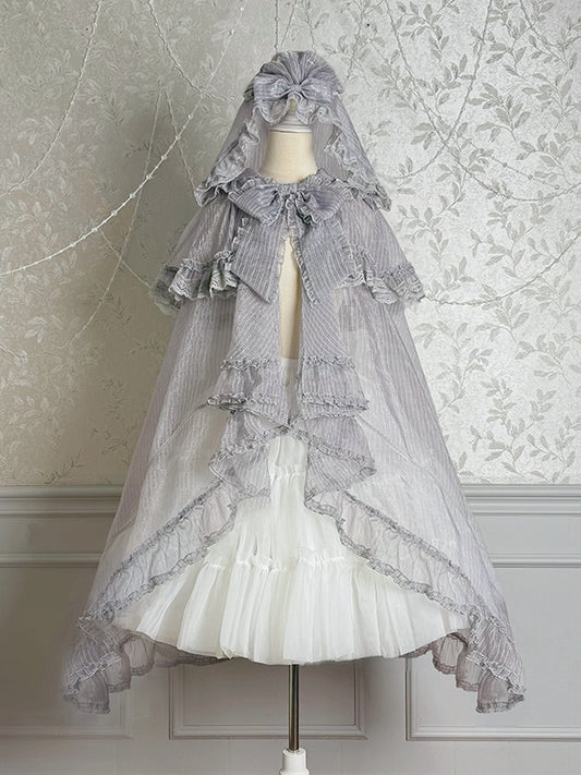 Cascading Gray Ruffle Silver Trimming Cloak