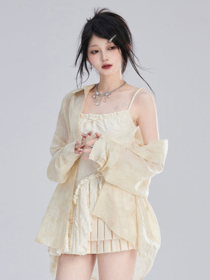 Apricot Semi-Sheer Sun Protection Shirt/Loose Shorts