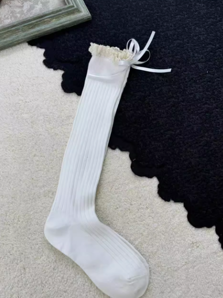 Lace Trim Bowknots Calf Socks