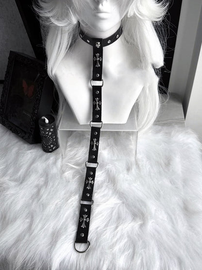 Kette Choker Punk Schwarz/Rot PU Kreuz Verziert Stud und