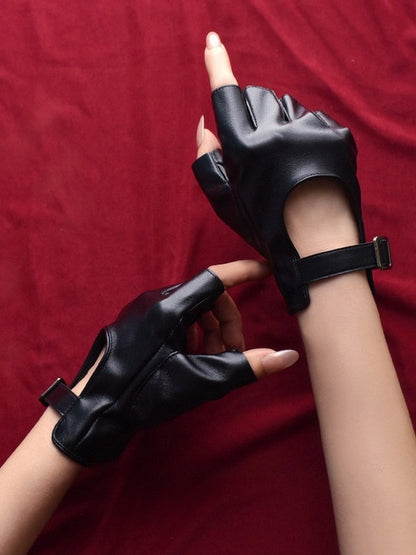 Cyberpunk Buckle Black/White/BlackWhite Finger Gloves