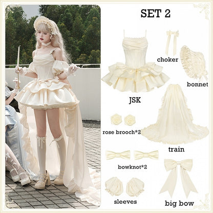 Dress Lolita Beige Waist JSK Boned Cowl Neckline Set Spaghetti Straps Full Elegant