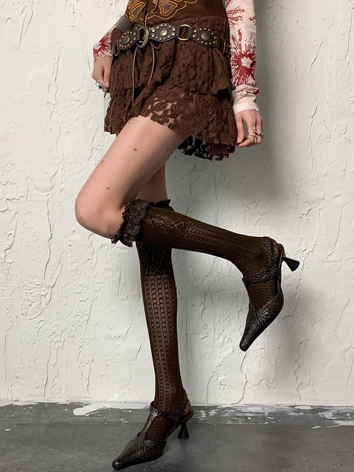 Print Wasteland Punk Strumpfhose Braunes Herz