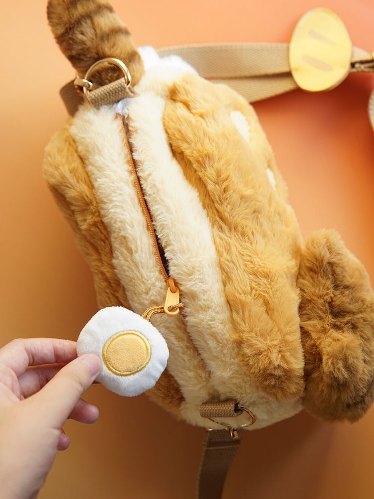 Cute Cat-shaped Brown Plush Crossbody Bag