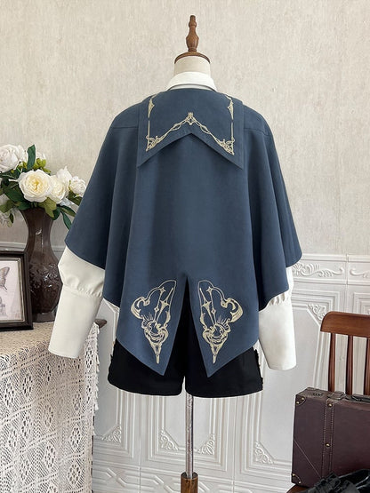 Blue and Brown Ouji Lolita Embroidery Details Pointed Hemline Cape