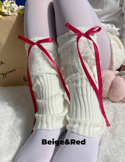 9 Colors Bowknot Lace Cuff Knitted Leg Warmers