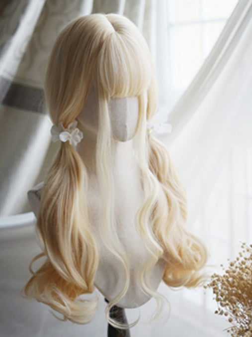 Light Blonde Long Wavy Wig With Full Bangs
