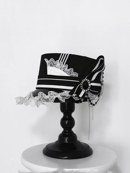 Black and White Chain Decorated Ouji Lolita Hat