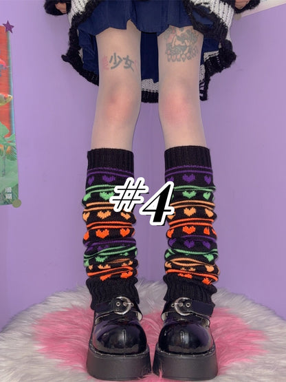 Stripe Pattern Knitted Leg Warmers