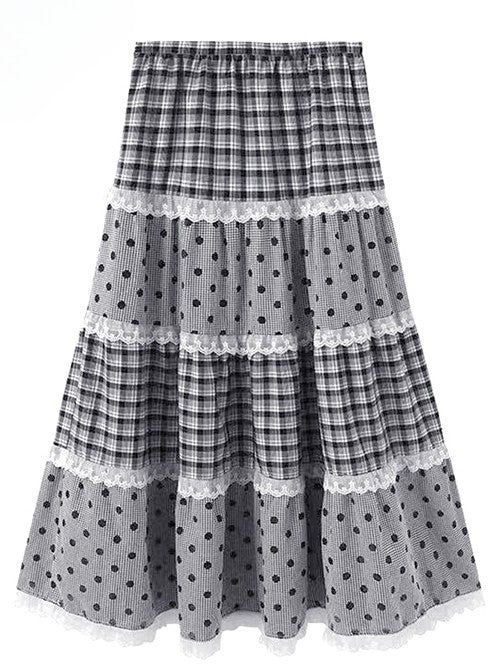 Gray Pattern Trim Polka-dot Y2K And Skirt Lace Bittersweet Plaid